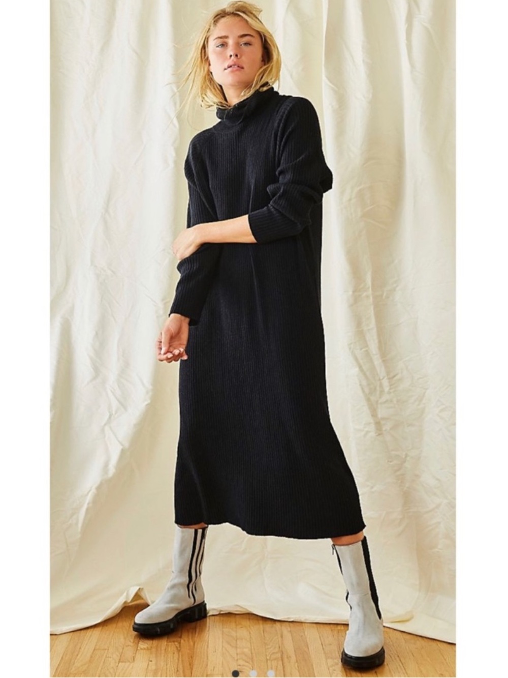 FP Beach Catalina Turtleneck Midi Sweater Dress Black Size Small